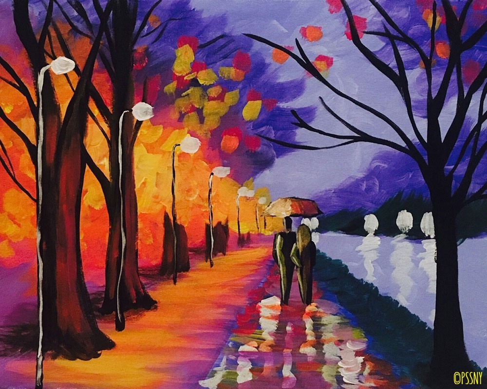 Paint by numbers Couple Romance Park Walk Painting with frame
